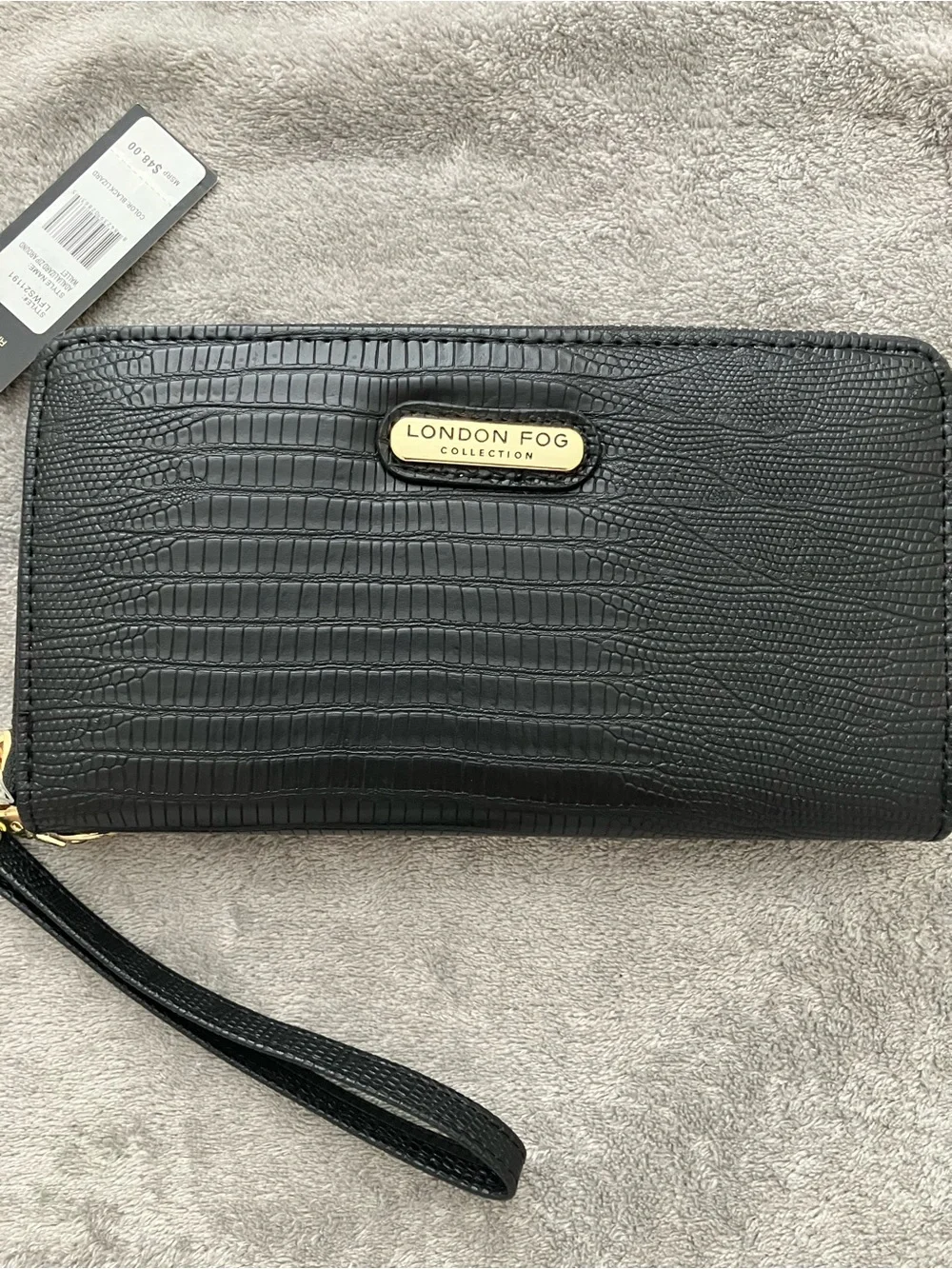 NWT London Fog Black Adalia Lizard Zip Around Wallet